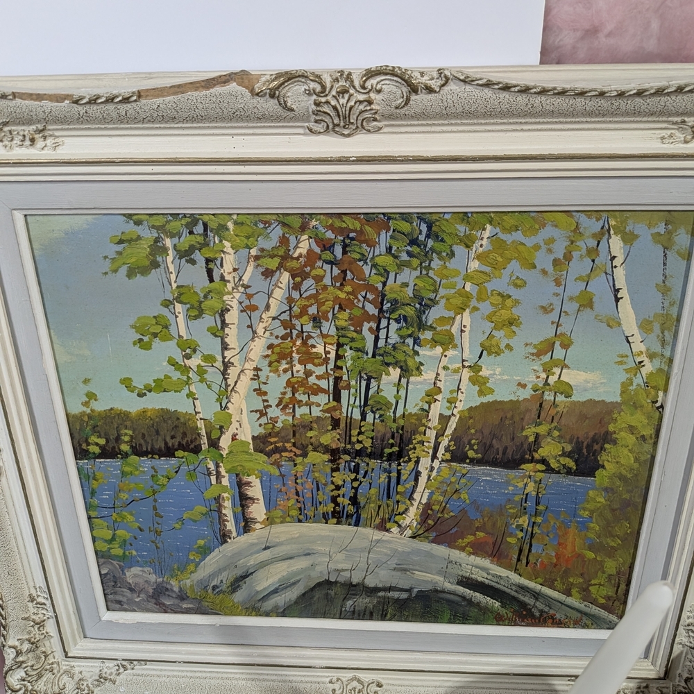 Oil Painting Canadian Landscape Birch Trees Framed